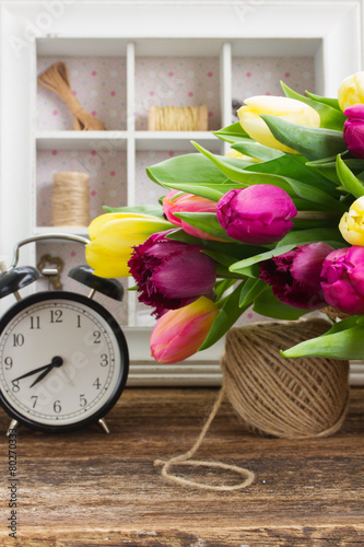 Fototapeta Naklejka Na Ścianę i Meble -  bouquet of  yellow and purple  tulip flowers