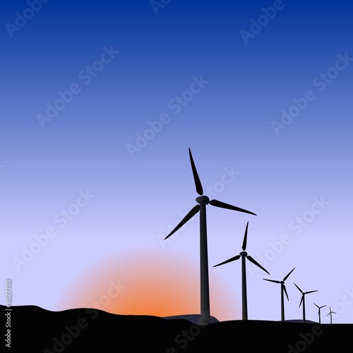 Realistic illustration wind generators of sunrise photo