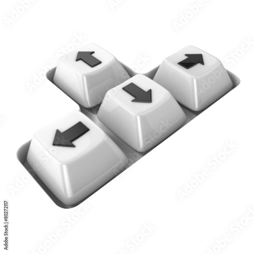 The four white keyboard arrows keys on a white background. Side 