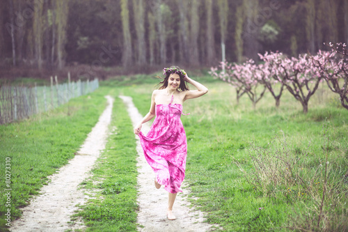 Woman in spring garden