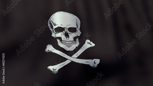 3D rendered waving Jolly Roger pirate flag