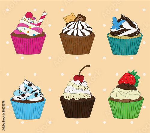 set of cupcakes on vintage background 2