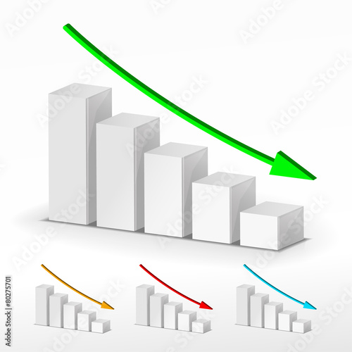 3D business decline graph. Vector business concept