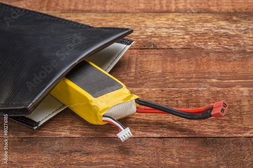 Canvas Print LiPO battery in protective charging bag