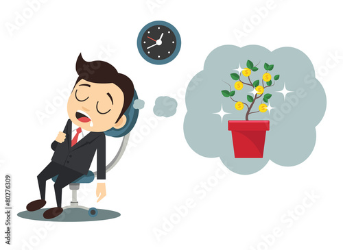 Worker dreams. Creative vector illustration