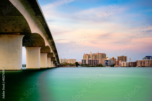 Sarasota, Florida, USA town cityscape from Sarasota Bay. photo