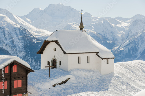 Bettmeralp, Walliser Dorf, Alpen, Kapelle, Winterferien, Schweiz