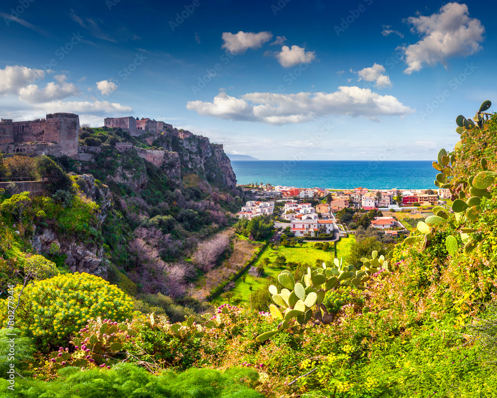 Sunny morning view of the Addolorata district of Milazzo town