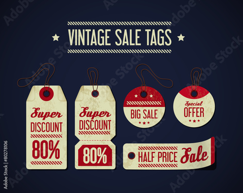 Vintage sale tags collection, set. Realistic price tag. Label.