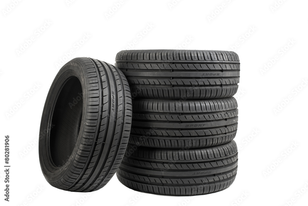 Tires isolated on white, special color effect - obrazy, fototapety, plakaty 
