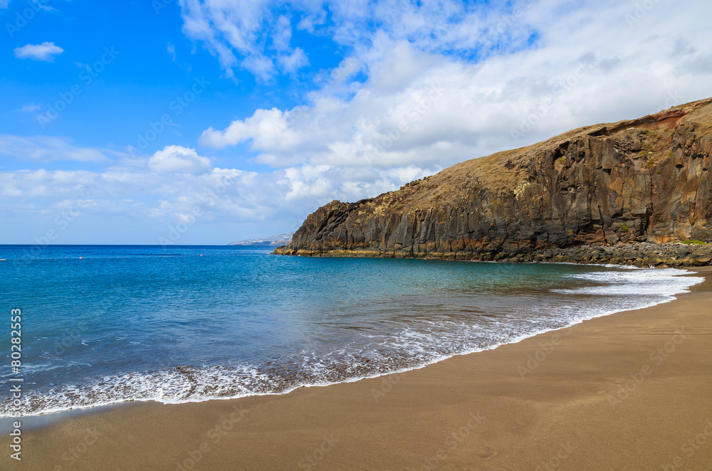 Tropical Prainha beach on coast of Madeira island, Portugal