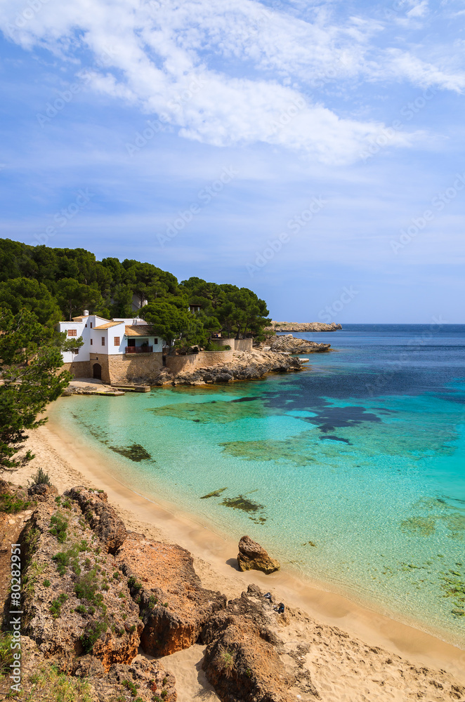 View of Cala Gat beach on coast of Majorca island, Spain
