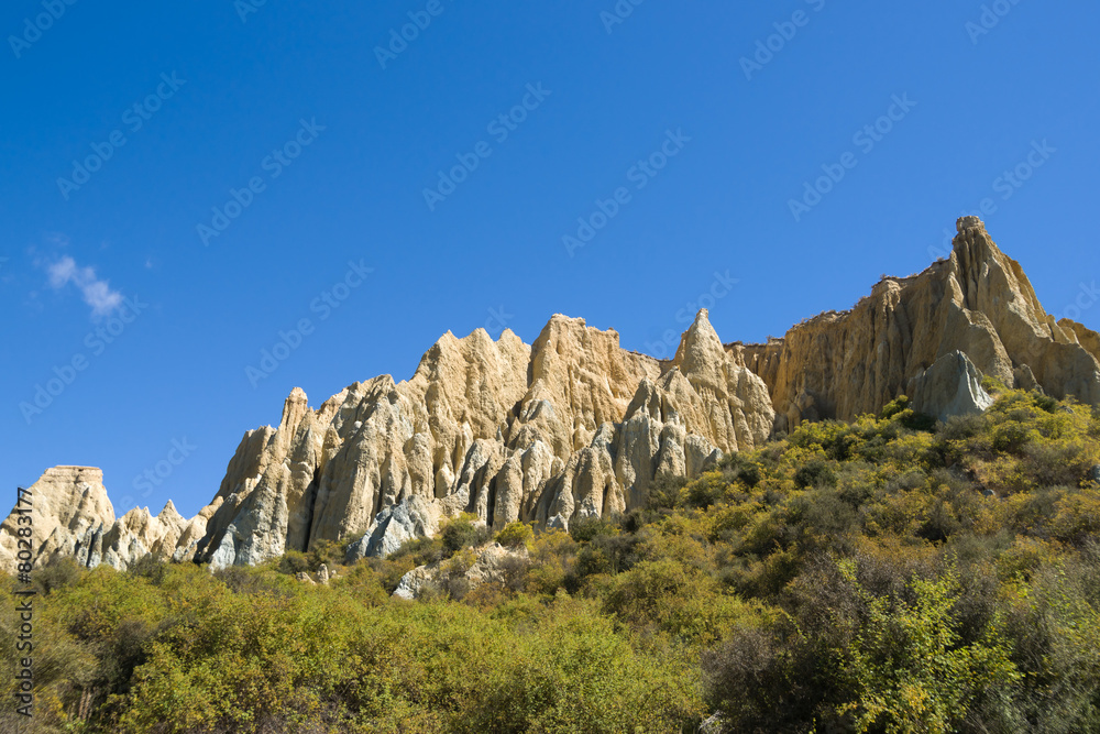 Omarama Clay Cliffs. Natural pinnacles, valleys