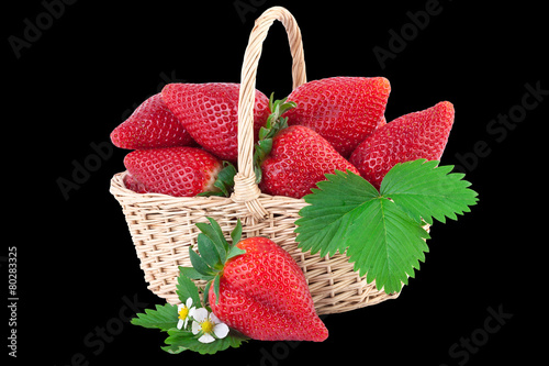 Basket with fresh Strawberry over Black Background