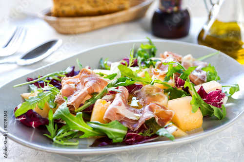 Prosciutto with rocket and cantaloupe salad