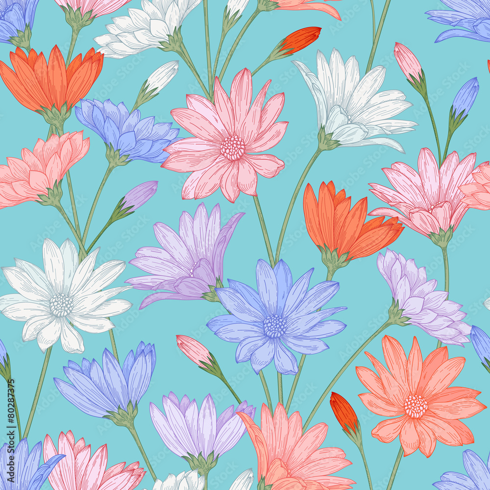 Vector seamless pattern with  flowers