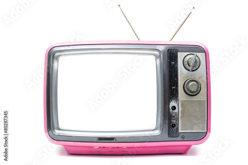 Pink Vintage TV on  white background
