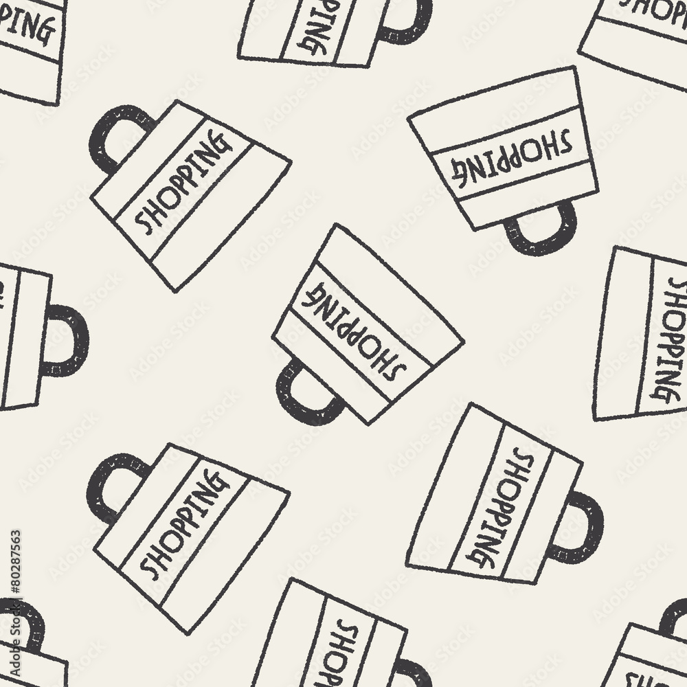 shopping bag doodle drawing seamless pattern background
