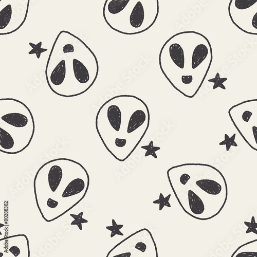 alien doodle drawing seamless pattern background