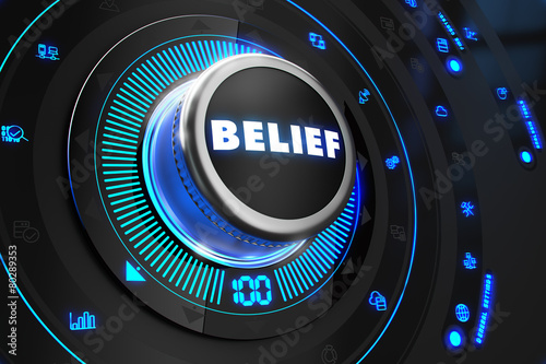 Belief Button with Glowing Blue Lights.