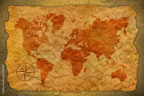 vintage paper  with world map on wall