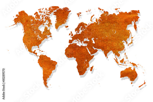 vintage paper  with world map on  white background