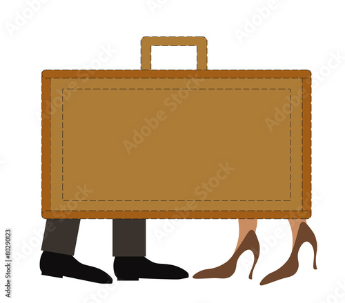 Modern baggage with leg of businessmen and businesswomen on whit