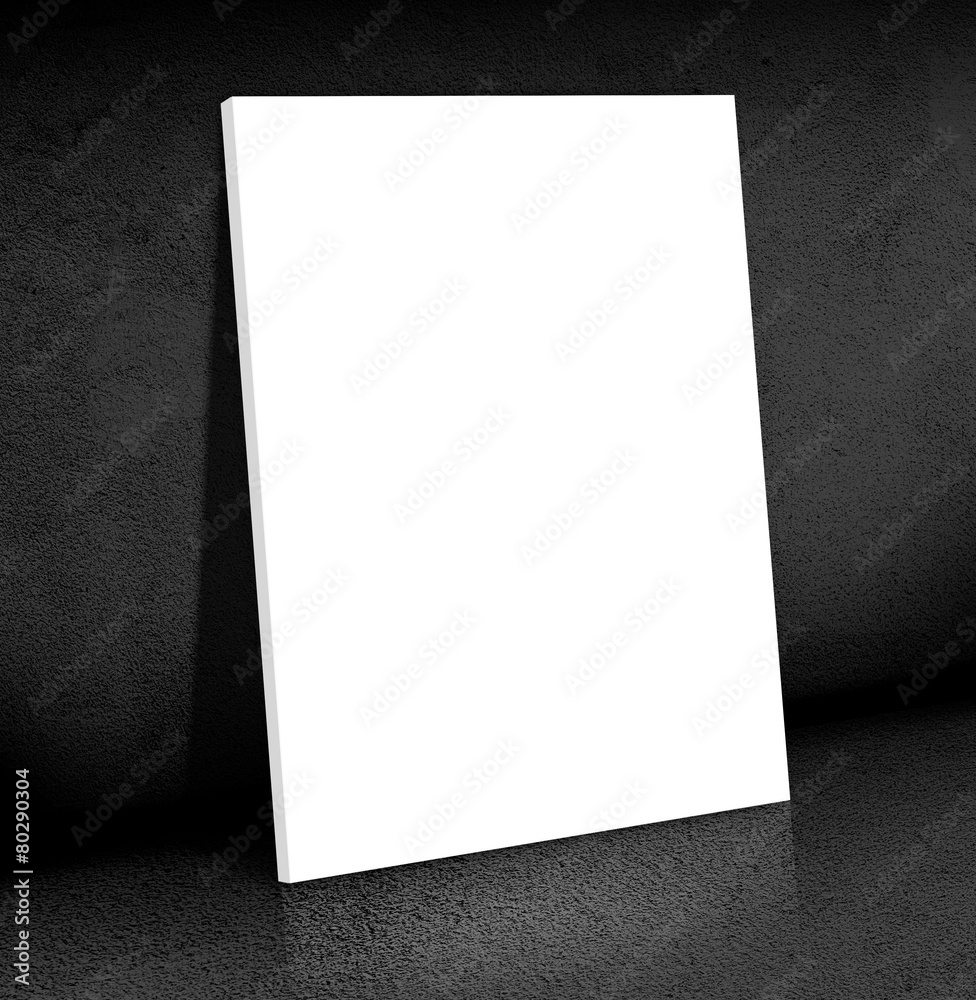Blank white Canvas poster leaning at black cement room, Mock up Blank white Canvas poster leaning at black cement room, Mock up