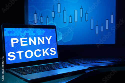 Computer with words penny stocks. Trading concept. photo