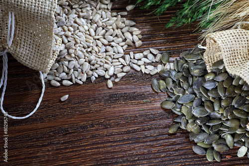 Healthy pumpkin and sunflower seeds