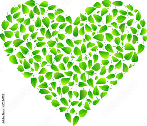 Heart made of fresh green leaves