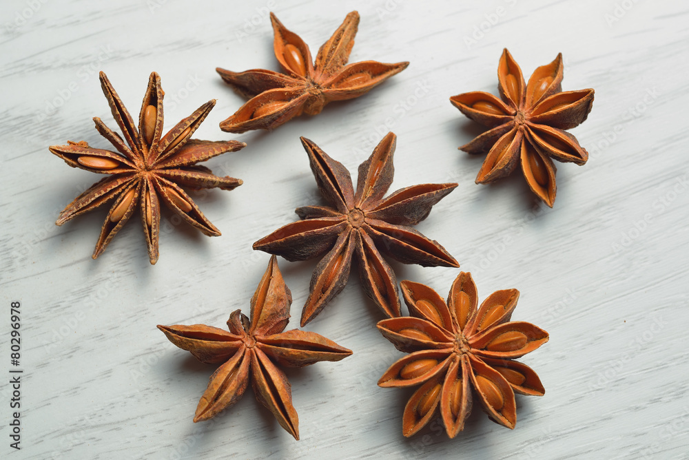 Star Anise on white board table Star Anise on white board table