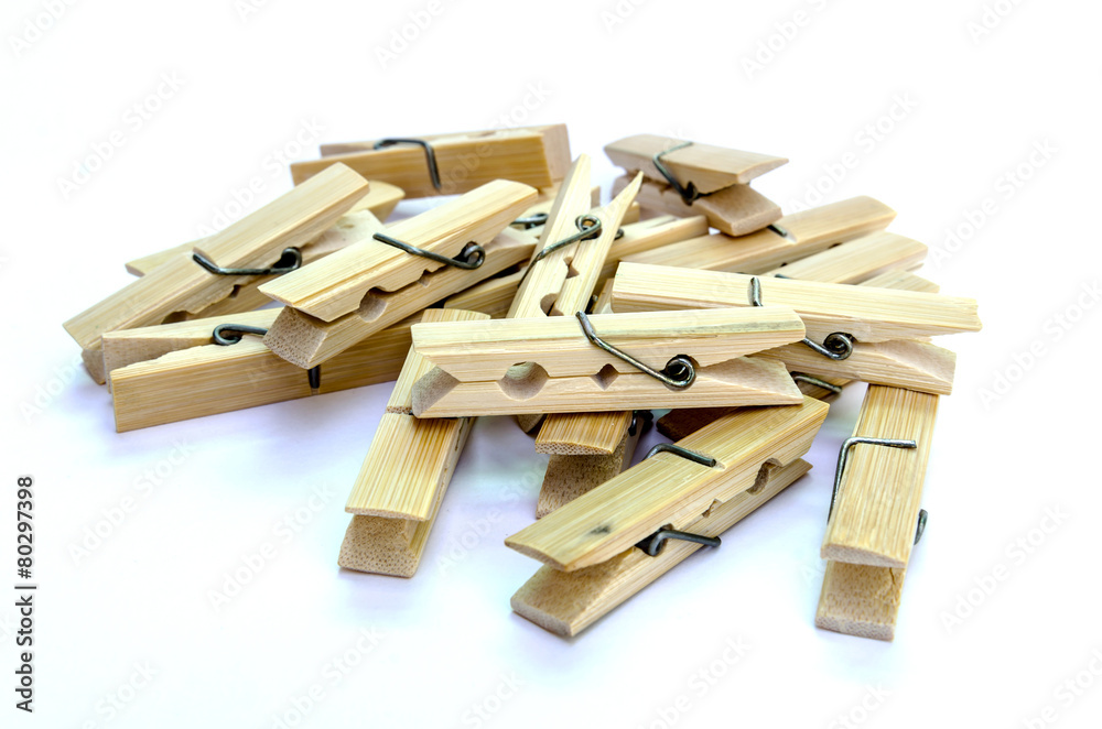Wooden Cloth Pegs Isolated on White Background Wooden Cloth Pegs Isolated on White Background