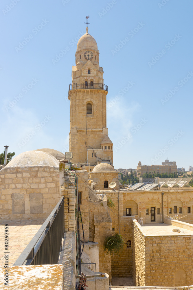 Fototapeta premium narrow streets of old Jerusalem. Armenian Church Cathedral