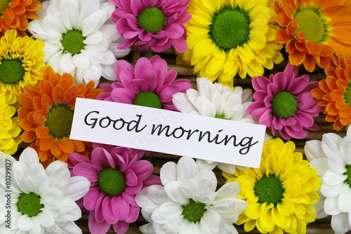 Good morning card with colorful Santini flowers
