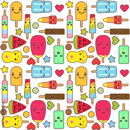 Kawaii popsicles ice cream seamless pattern