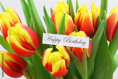 Happy Birthday card with colorful tulips #80300313