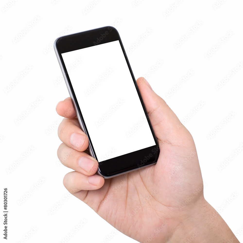 man hand holding a phone with isolated screen man hand holding a phone with isolated screen