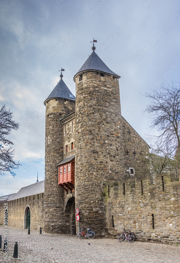 Old city gate Helpoort in the center of Maastricht