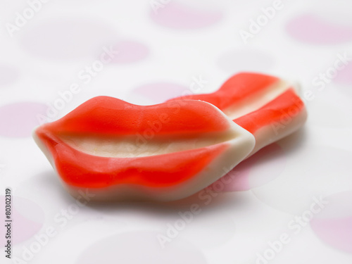 close up of the lip shape gummy candy