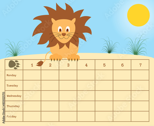 vector school timetable with lion
