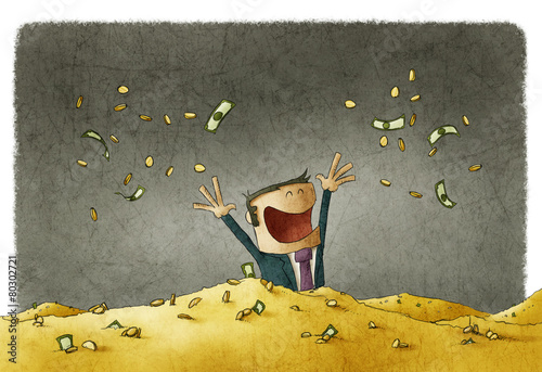 man celebrating his wealth