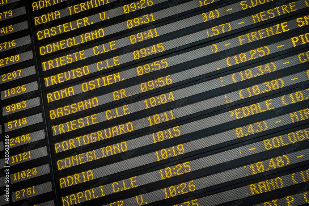 Fototapeta premium Departure board on the train station in Venice, Italy