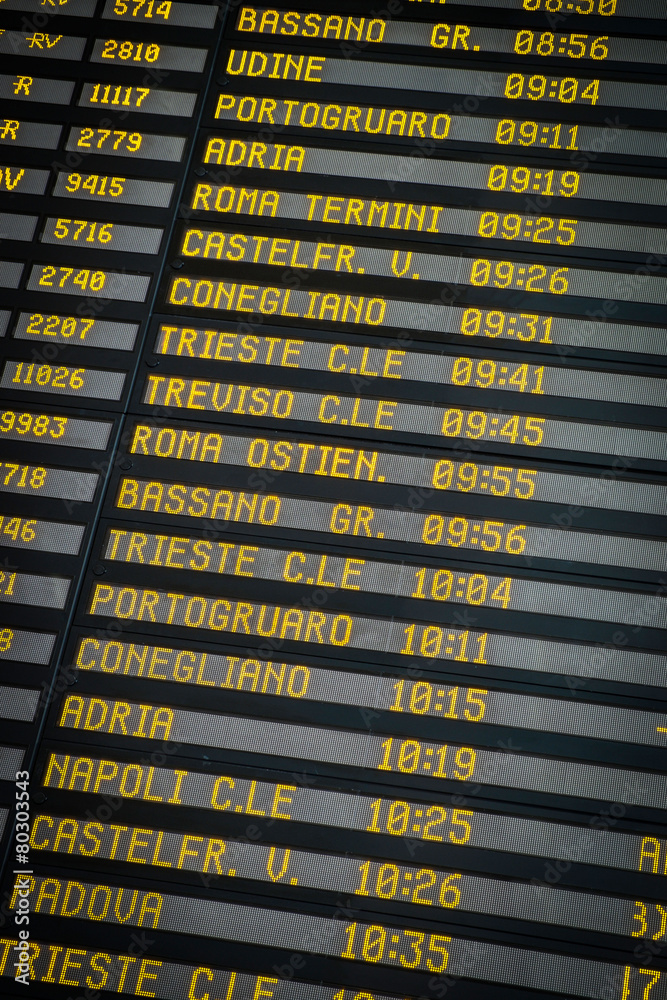 Fototapeta premium Departure board on the train station in Venice, Italy