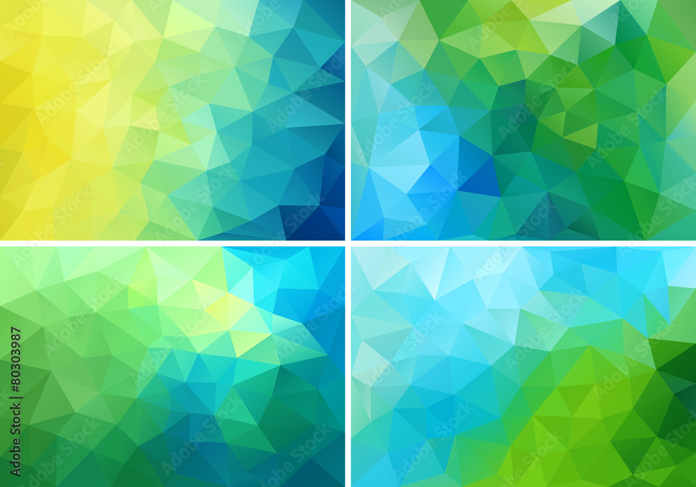 Obraz premium blue and green low poly backgrounds, vector set