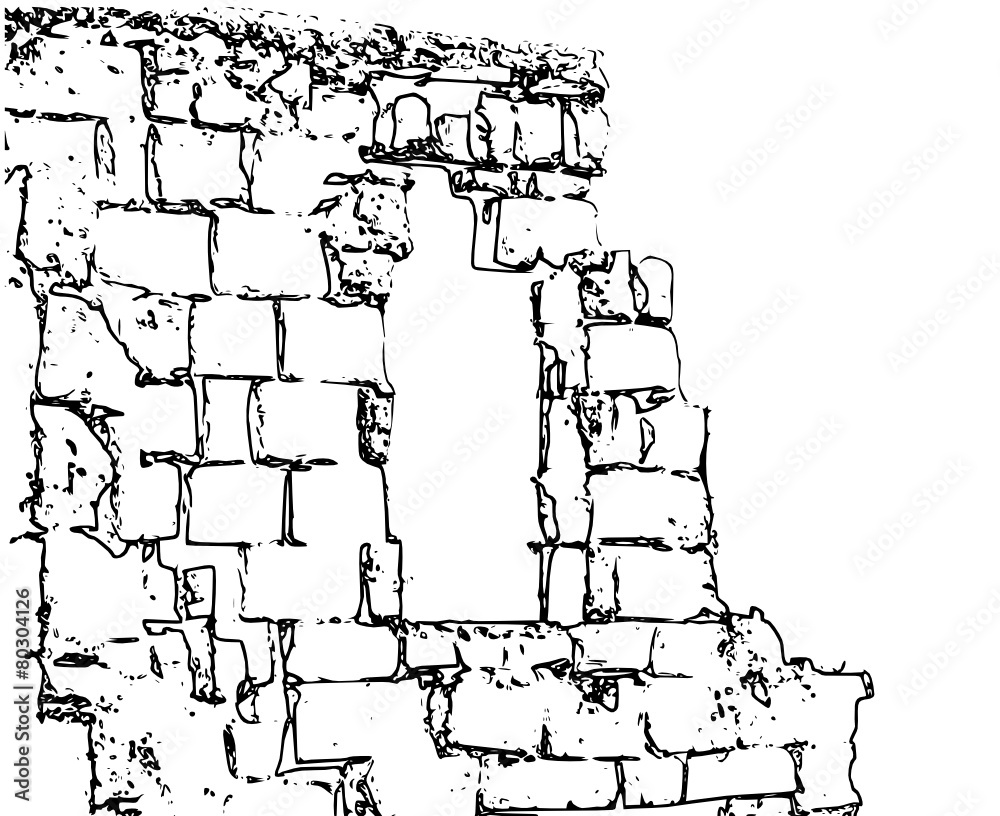 Zeichnung Ziegelmauer Ruine mit Durchbruch