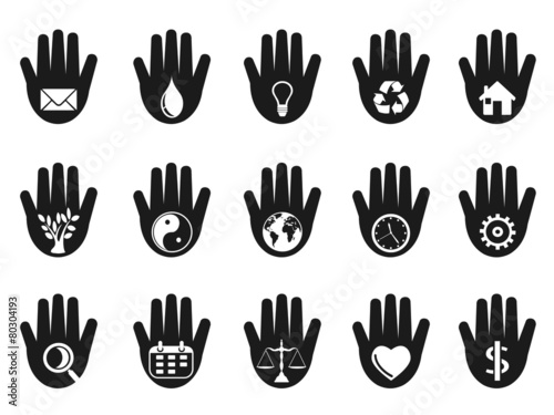 hand with icons set