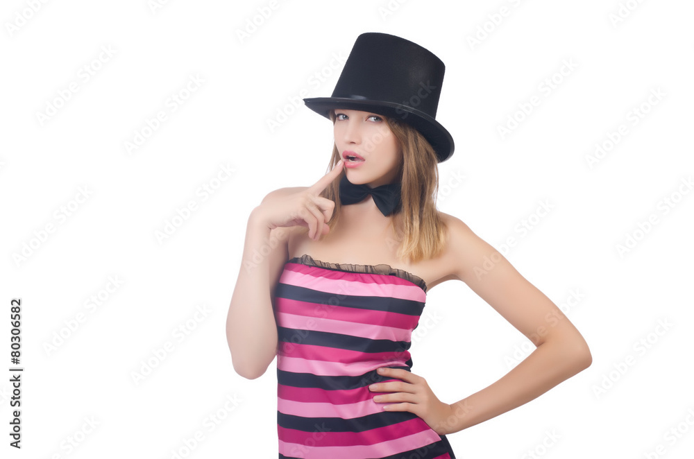 A young woman with hat isolated on white A young woman with hat isolated on white