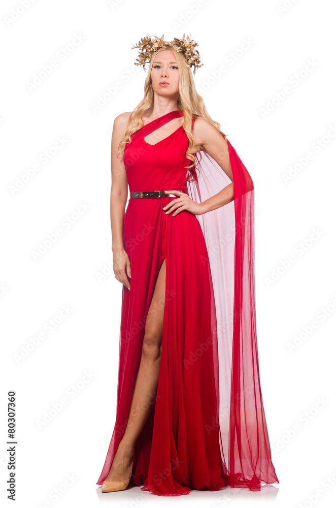 Woman in fashion clothing isolated on white