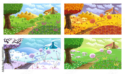 Rural landscape. Four seasons.